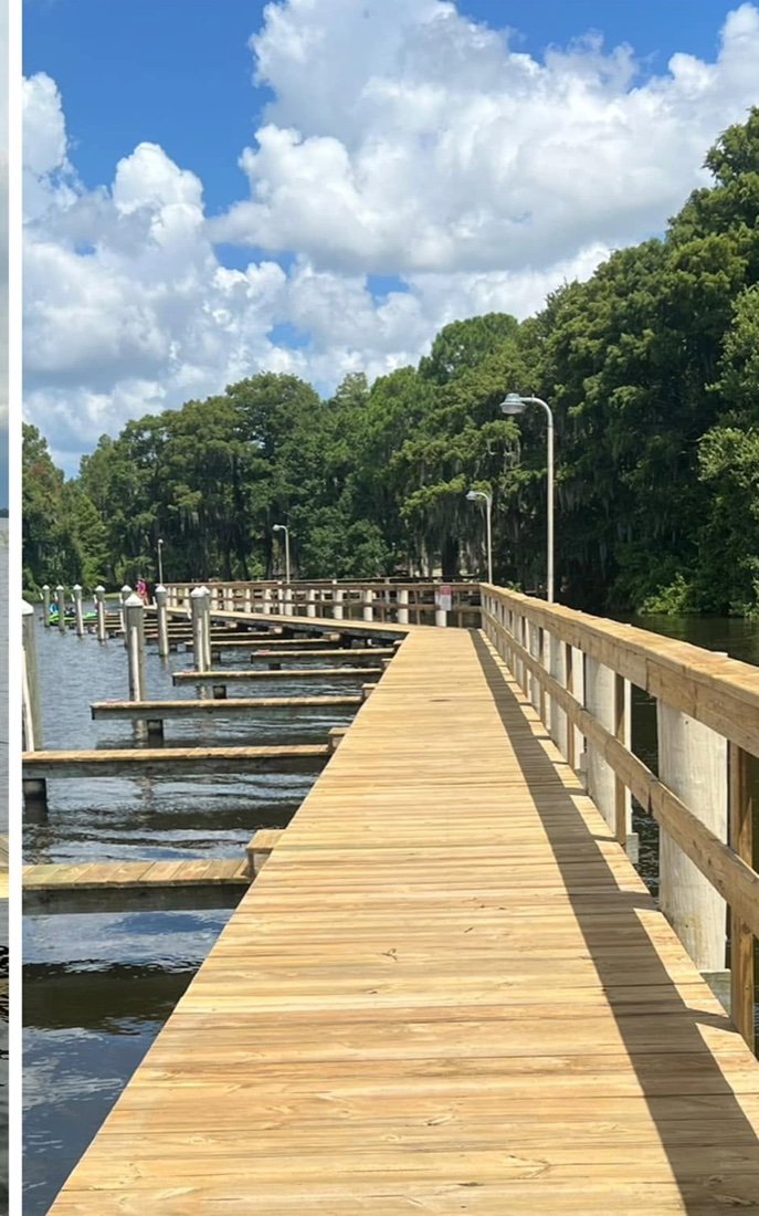 Freshly cleaned wooden boardwalk and boat docks